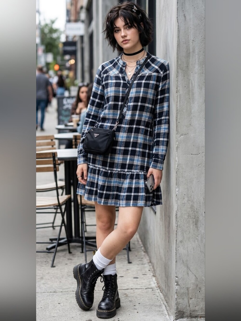 ICHI Flannel Plaid Shirt Dress XS